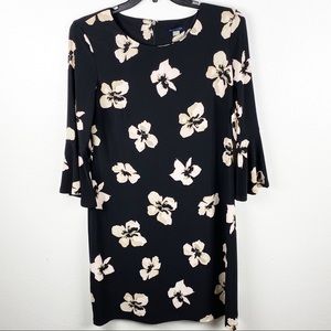 TOMMY HILFIGER Black Floral Bell Sleeves Dress, Size 14